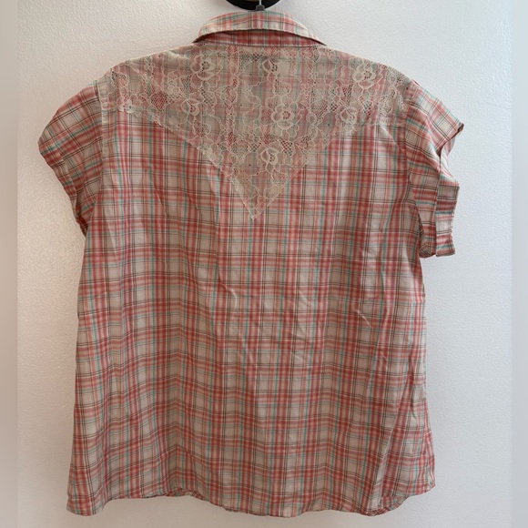 NWOT Wrangler Plaid Button Down Top With Lace Detail XXL - Picture 5 of 5
